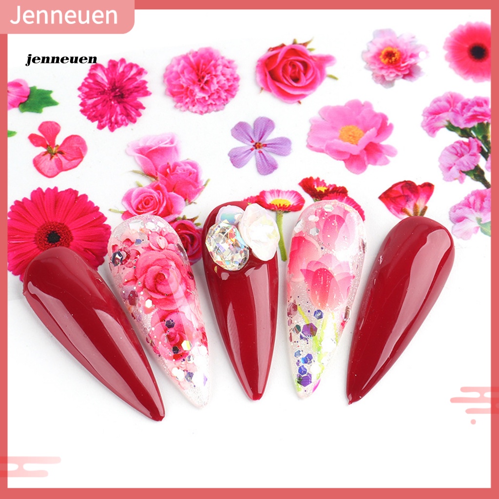 Set 10 Miếng Dán Trang Trí Móng Tay Hình Hoa Màu Hồng Xinh Xắn