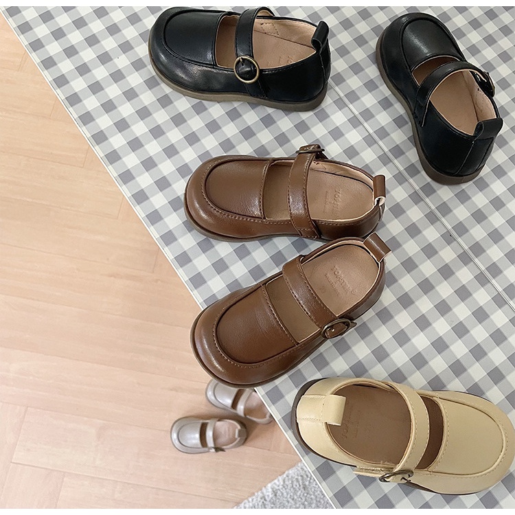 Giày Búp Bê Da Thật Mũi Vuông Phong Cách Hàn Quốc Cho Bé Gái