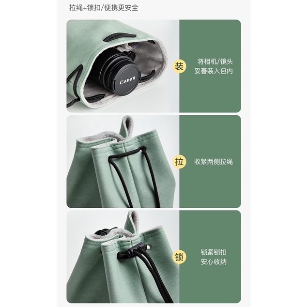 Baona Túi Dây Rút Bằng Da PU Phối Denim Chống Nước Đựng Máy Ảnh DSLR