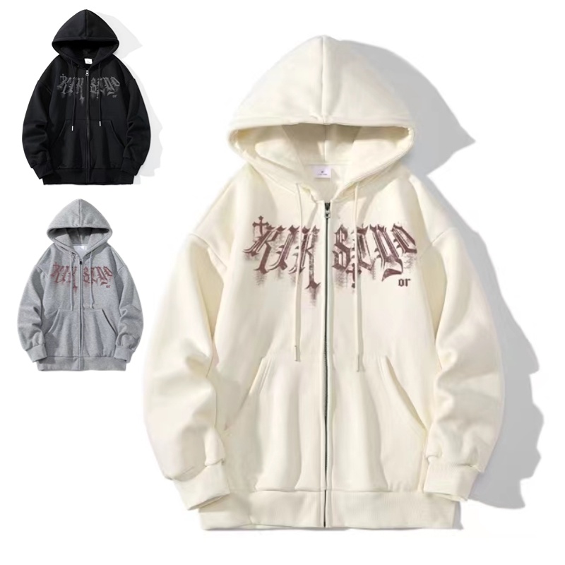 Áo Khoác Hoodie Phối Khóa Kéo In Chữ Kiểu Hàn Quốc Cá Tính