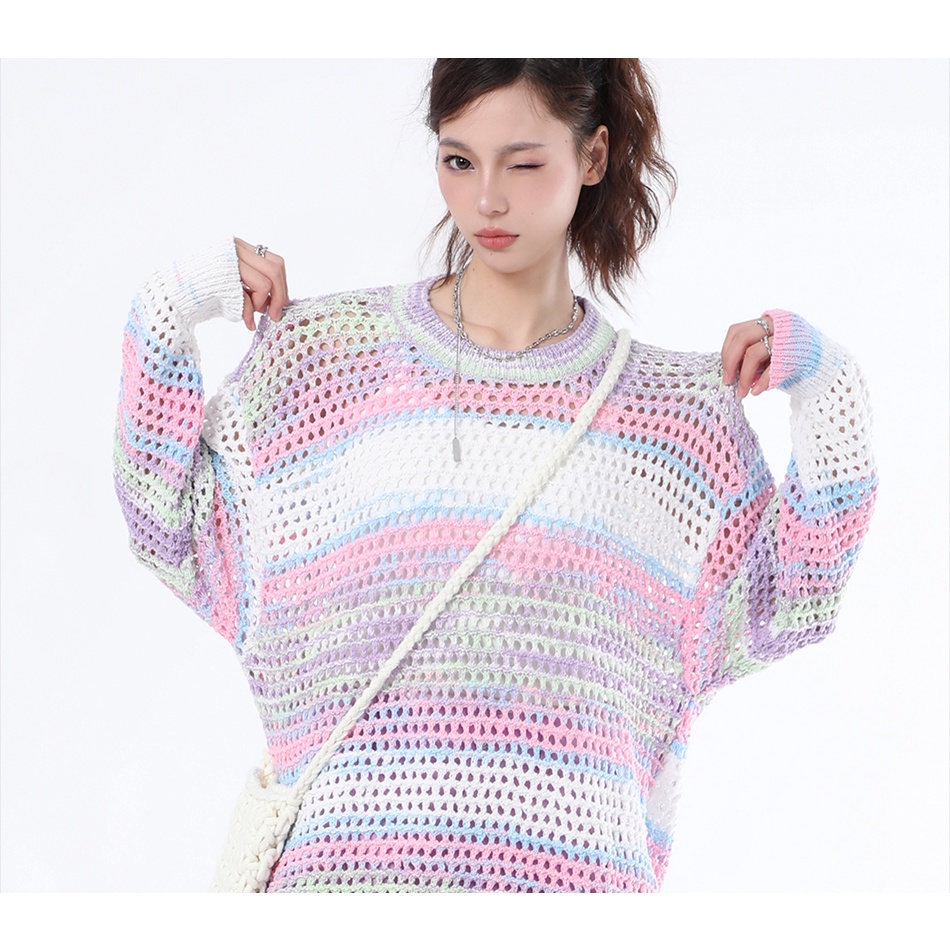 Áo Sweater Dáng Rộng Họa Tiết Màu Nhuộm Phong Cách Retro Cao Cấp