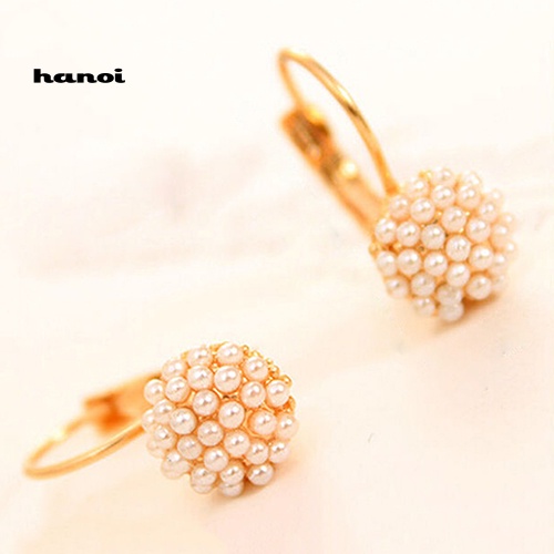 Khuyên Tai Nữ Trang Dáng Tròn Đính Ngọc Trai Xinh Xắn