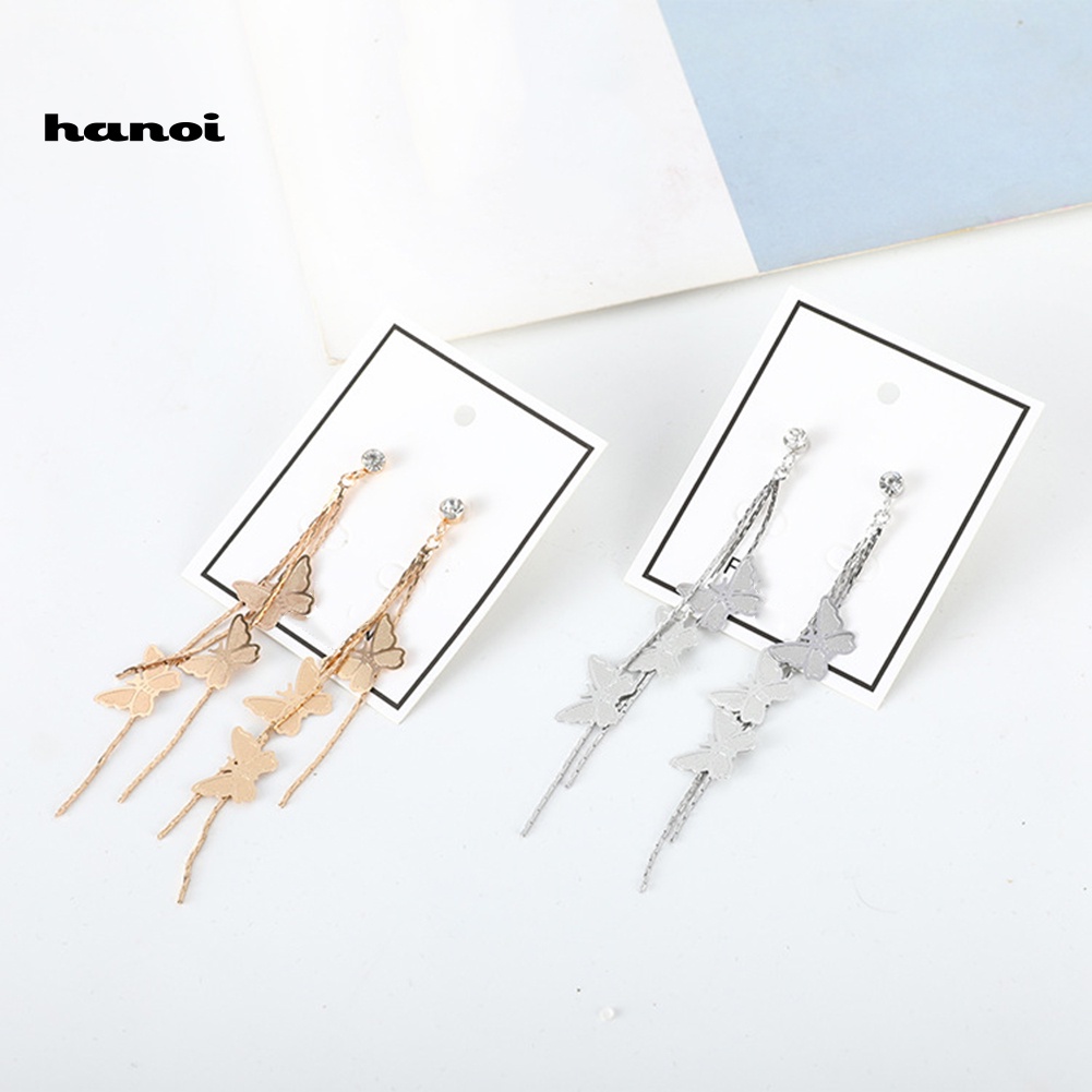 Bông Tai Dài Hình Bướm Đính Đá Thời Trang Cho Nữ