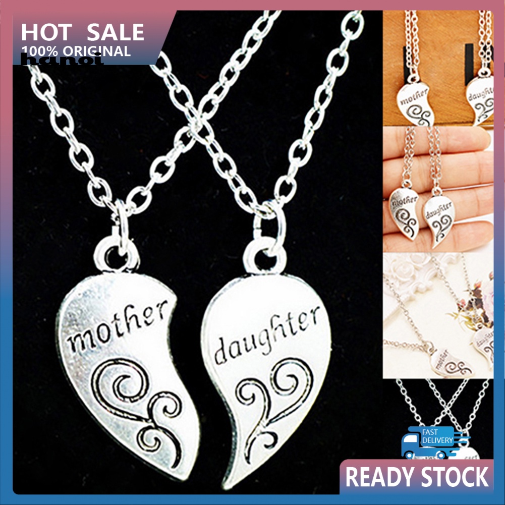 Set 2 Vòng cổ MặT HìNh TráI Tim KhắC Chữ Mother / Daughter ThờI Trang