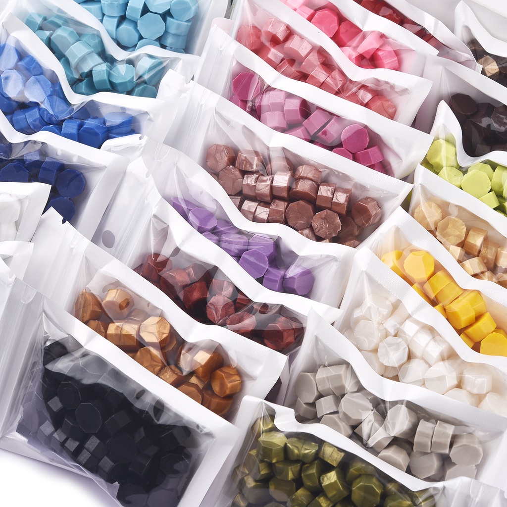 50 miếng Vintage sáp niêm phong đầy màu sắc sáp hạt DIY bát giác niêm phong tem phong bì thư mời tiệc cưới