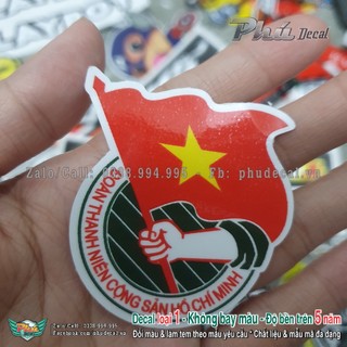 Hình dán tem huy hiệu đoàn tncs hcm 5x5.5cm