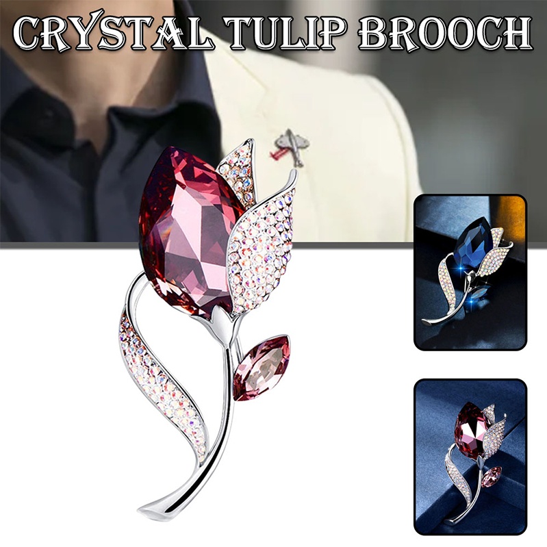 New 1pc Tulip Flower Brooch Pin Fashion Luxury Alloy for Women Shirts Gifts