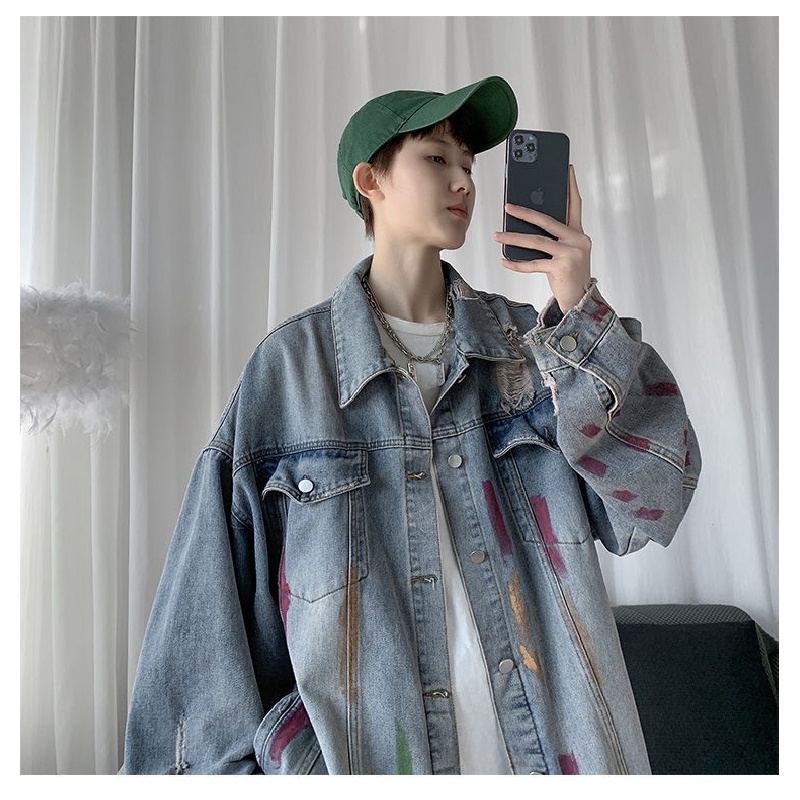 IMaodou Áo Khoác Denim Dáng Rộng Phong Cách Harajuku Đường Phố Hàn Quốc Thời Trang Mùa Thu Cho Nam