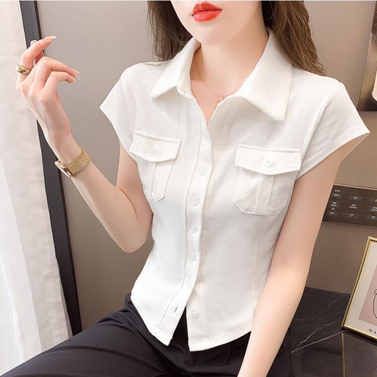 Áo Sơ Mi Cotton Tay Ngắn Dáng Ôm Thời Trang Mùa Hè Phong Cách Hàn Quốc Dành Cho Nữ