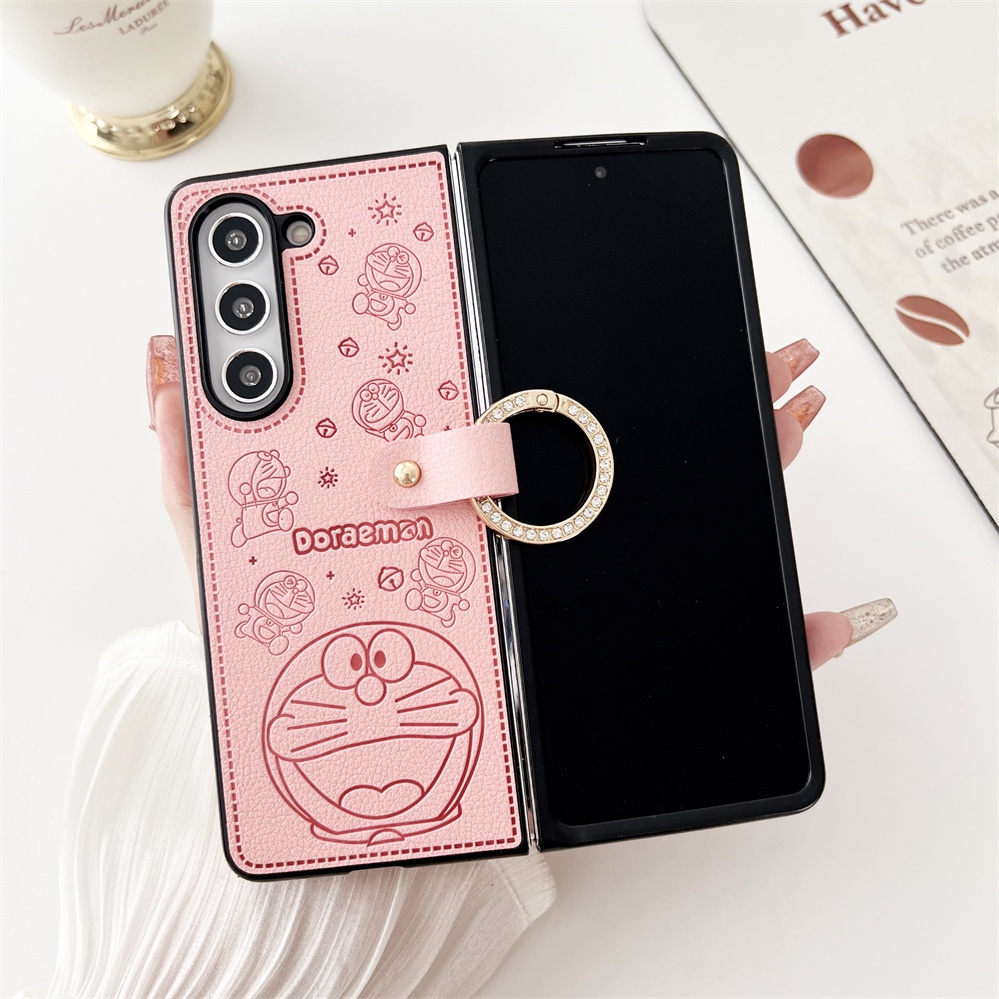 Ốp Điện Thoại Da PU Chống Sốc Có Vòng Đỡ Hình Mèo Cho Samsung Galaxy Z Fold 5 4 3 Z Fold5 Z Fold4 5G