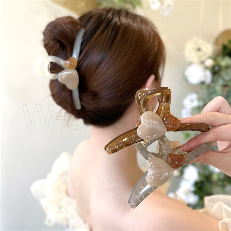Giá Đỡ Kẹp Tóc Càng Cua / Kẹp Tóc Đuôi Ngựa Bằng Nhựa Hình Trái Tim Đôi Màu Trong Suốt Kiểu Dáng Đơn Giản Cho Nữ