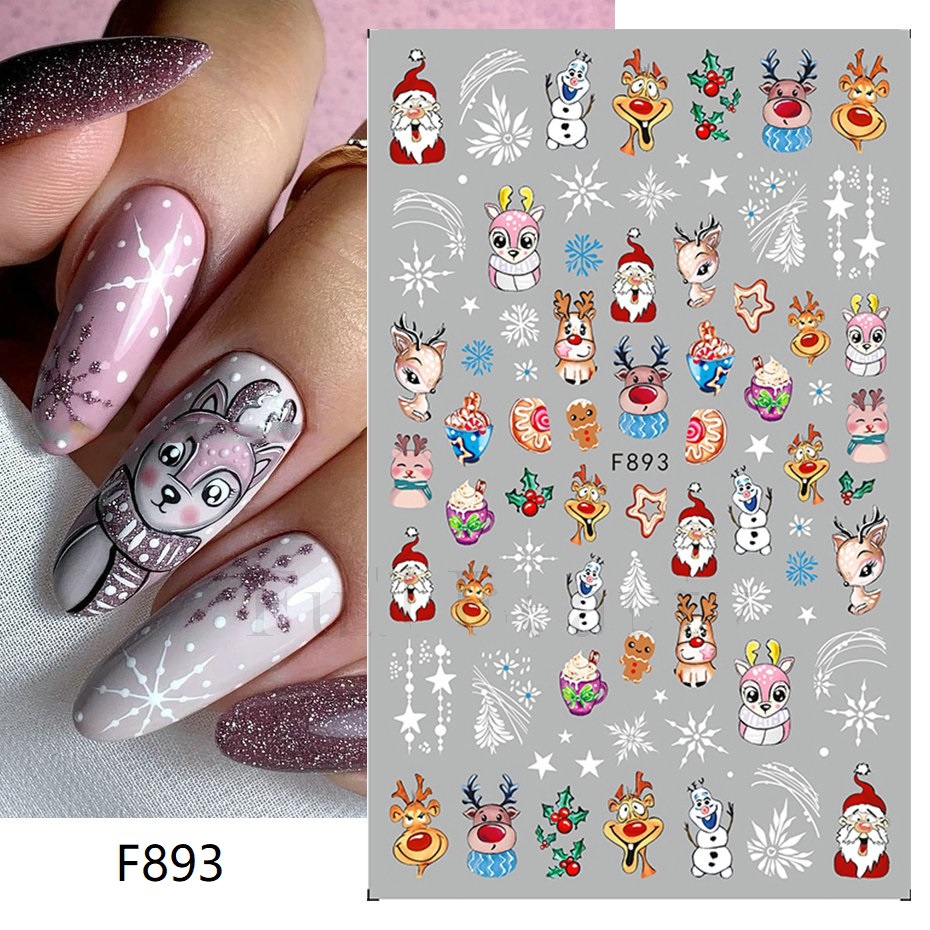Miếng Dán Trang Trí Móng Tay 3D Hình Ông Già Noel / Bông Tuyết / Chim Cánh Cụt Mừng Năm Mới SAF889 2022