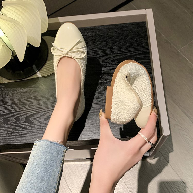 Giày Búp Bê Đế Bằng Mũi Tròn Đính Nơ Phong Cách Hàn Quốc Thời Trang Mùa Hè Hàng Mới 2023