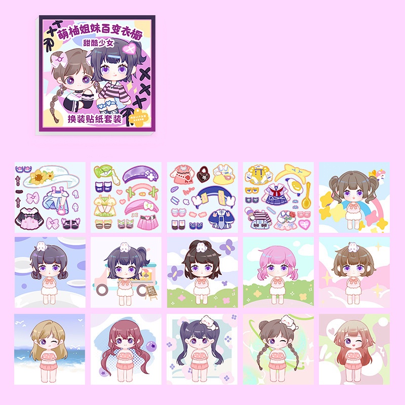 Dress up sticker for kids girl phim hoạt hình dễ thương kawaii girl makeup stickers diy character quần áo dán trang điểm đồ dùng học sinh yk