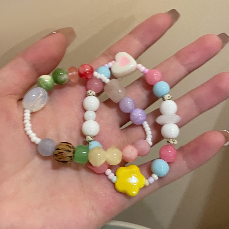 Vòng Tay Chuỗi Hạt Co Dãn Mặt Hình Ngôi Sao / Trái Tim Nhiều Màu Dễ Thương Cho