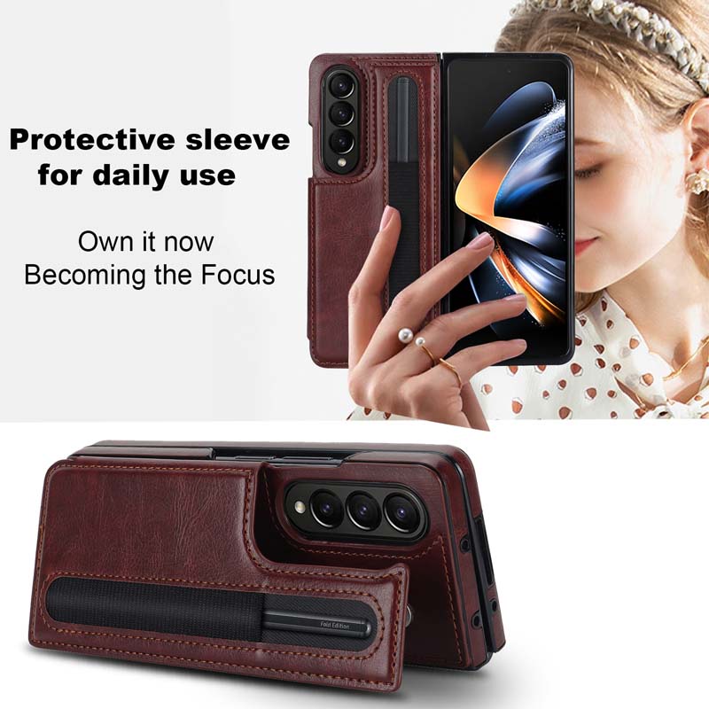 Bao Da Điện Thoại Nắp Gập Dạng Ví Có Ngăn Đựng Thẻ Và Ngăn Đựng Bút Cho Samsung Z Fold 5 2023 Galaxy Z Fold 4 2022 Z Fold 3 2021