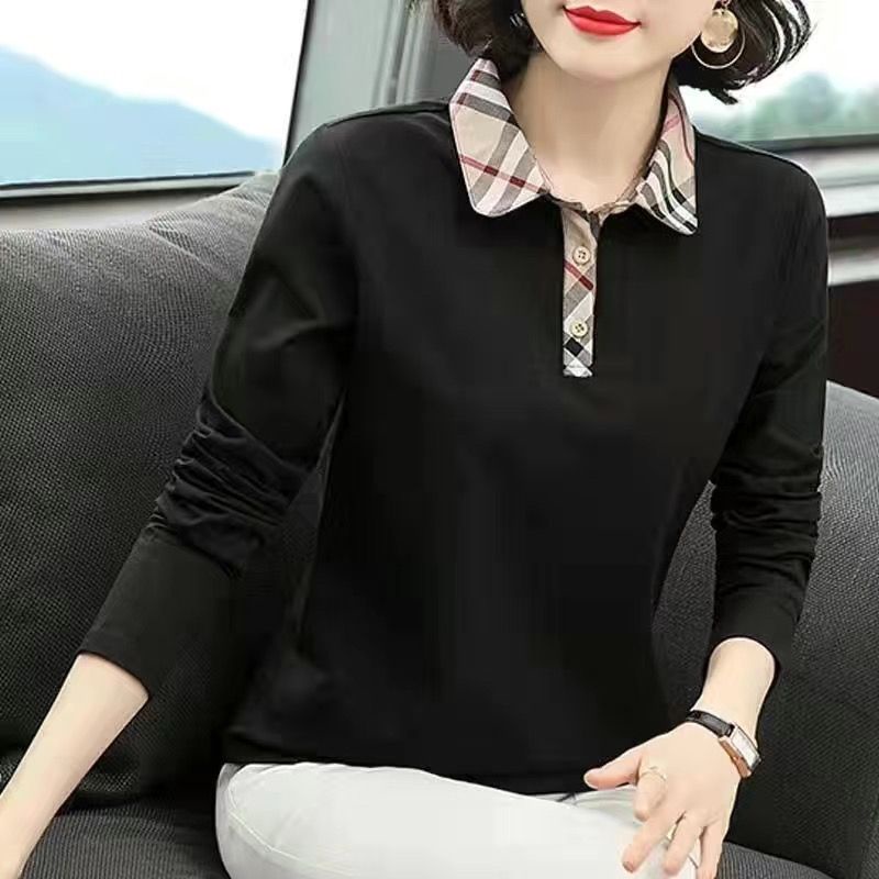 Áo Thun polo Tay Dài / Màu Trơn Dáng Rộng Thời Trang Mùa Thu Cho Nữ