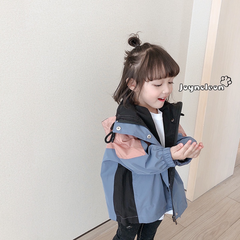Joyncleon Áo Khoác Gió Có Mũ Vải cotton Phối Màu Thời Trang Xinh Xắn Cho Bé Gái