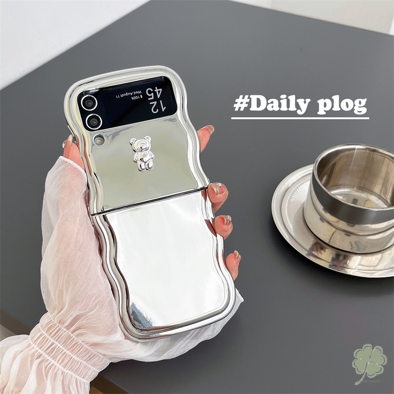 Ốp Điện Thoại Silicone Mềm Mạ Điện Hình Gấu 3D Cho Samsung Galaxy Z Flip 5 Flip 4 Flip 3 Samsung Z Flip 4 5 3