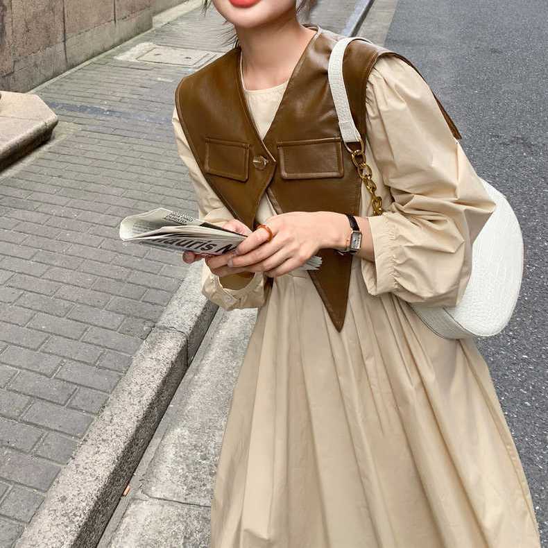 Set Đầm Nữ Tay Dài Kiểu Dáng retro Kèm Khăn Choàng Thời Trang Quyến Rũ