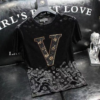 T-shirt nam thêu vàng nhung sequined t-shirt