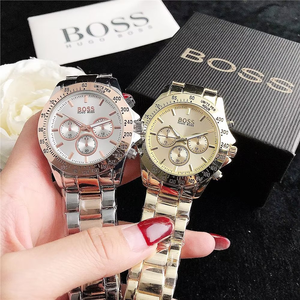 Hugo Boss Đồng Hồ Đeo Tay Mặt Tròn Đính Kim Cương Dây Da Thép Không Gỉ Thời Trang Cho Cặp Đôi
