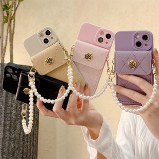 Phù Hợp Ốp Điện Thoại Có Ngăn Đựng Thẻ Và Dây Đeo Ngọc Trai Dành Cho iPhone 14Promax 13pro 12 11