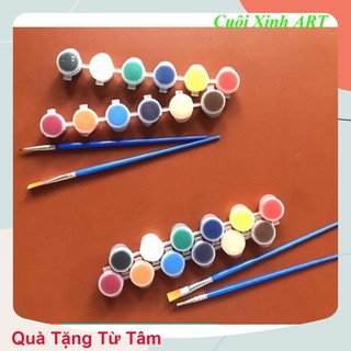 Sét màu nước vẽ đá cuội gồm 12 màu (tặng kèm 2 cọ vẽ) vẽ tranh, vẽ đá cuội ,tô tượng...