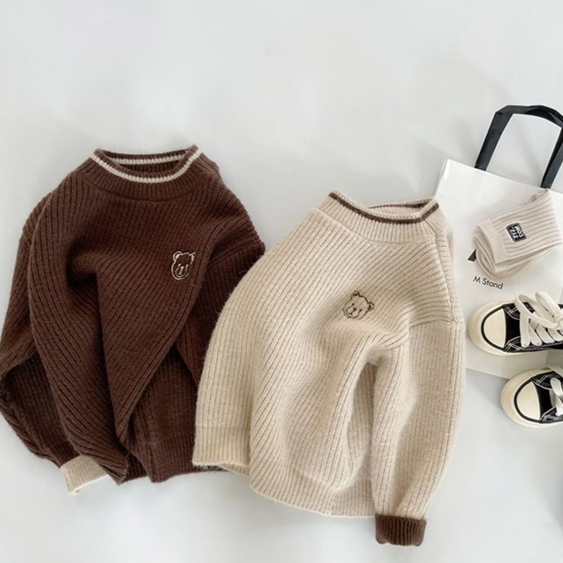 Joyncleon Áo sweater Dệt Kim Tay Dài Cổ Tròn Màu Trơn Thời Trang Thu Đông Cho Bé Trai Và Gái
