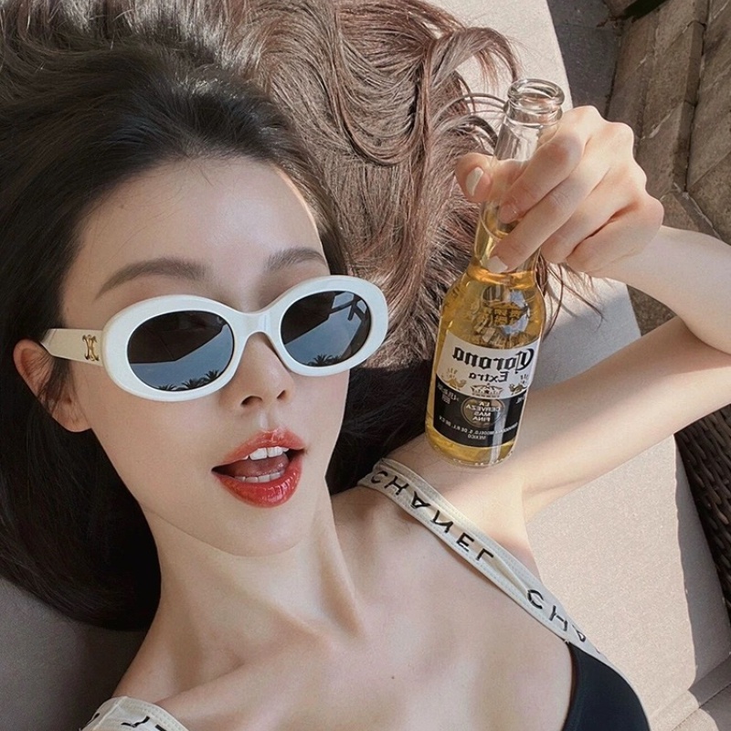 Kính Mát Hình Oval Chống Nắng Phong Cách Vintage Thời Trang Phương Tây Cho Nữ