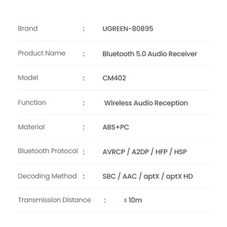 Ugreen USB Nhận Tín Hiệu Bluetooth 5.0 DAC 3.5mm NFC aptX Bluetooth 5.0