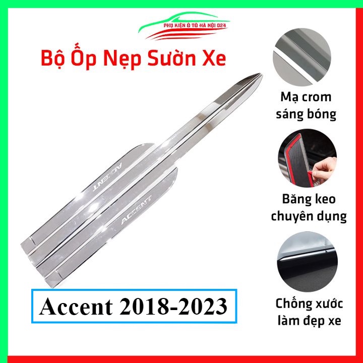 Bộ ốp nẹp sườn Accent 2018-2020-2021-2022-2023 mạ crom bản to trang trí làm đẹp xe