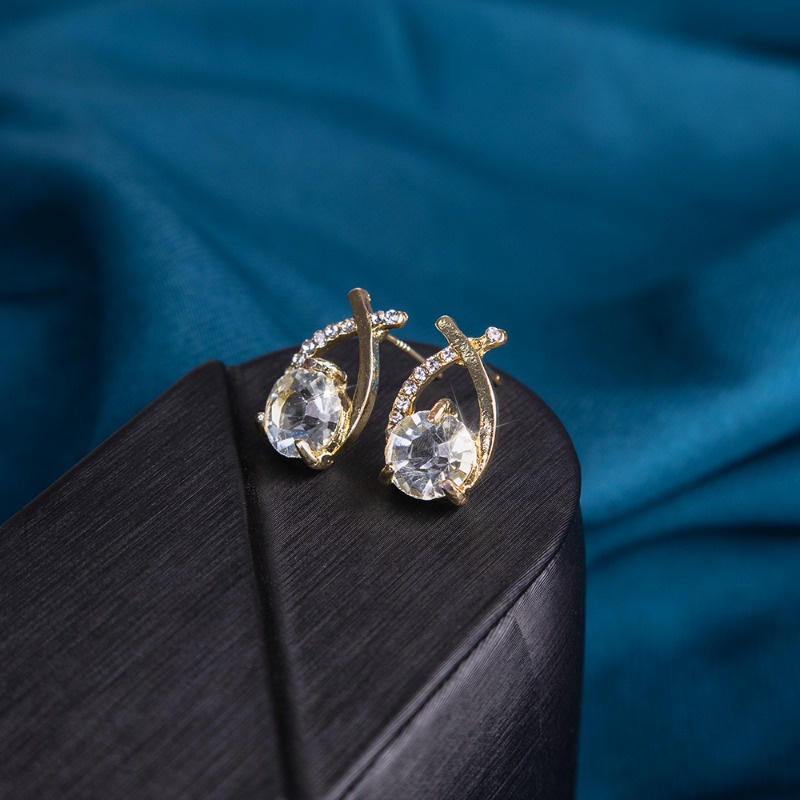 Bông Tai Hình Chữ Thập Đính Đá Zircon Đơn Giản Độc Đáo Thời Trang Cho Nữ