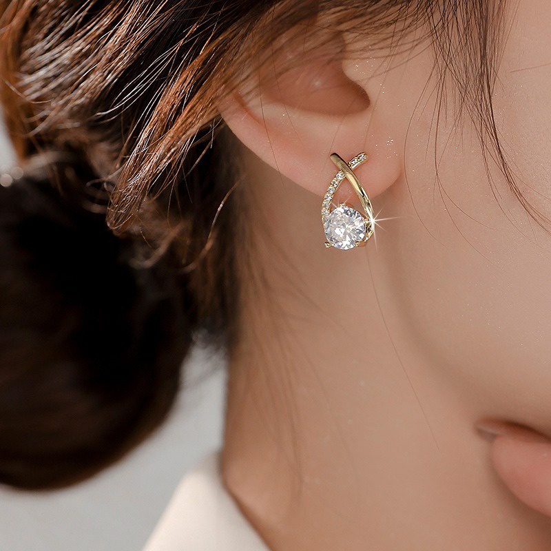 Bông Tai Hình Chữ Thập Đính Đá Zircon Đơn Giản Cho Nữ