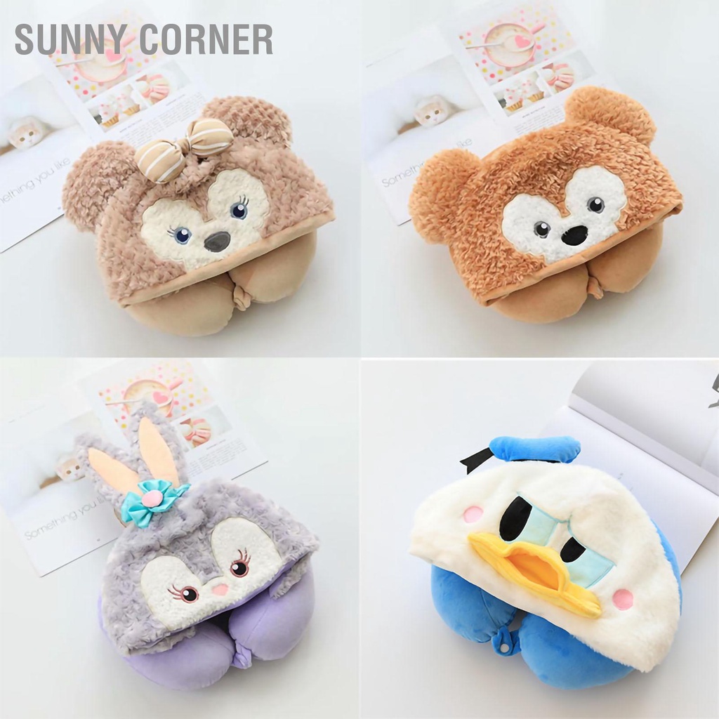Sunny corner Có hàng sẵn Gối Hình Chữ U Có Mũ Trùm Đầu Hoạt Dễ Thương Du Lịch Bông PP Cổ Cho Ghế Ngồi Máy Bay