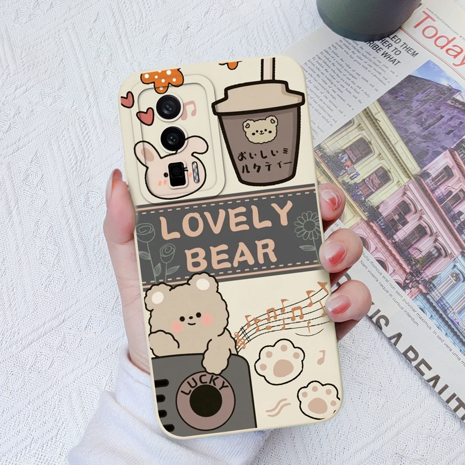 Ốp Điện Thoại Silicon Dẻo Vuông Hình Gấu Và Hoa Cho Xiaomi Redmi K60 K60 Pro K60E Xiaomi Redmi K60E K60 Pro K60 6.67 Inch