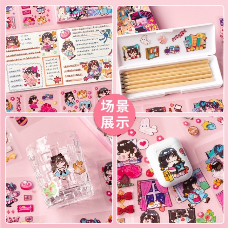 : 24h ship : không thấm nước diy cute sticker cartoon journal stickers 200 cái / hộp pet văn phòng phẩm trang trí tài khoản tay nhãn điện thoại sáng tạo chai nước sticker