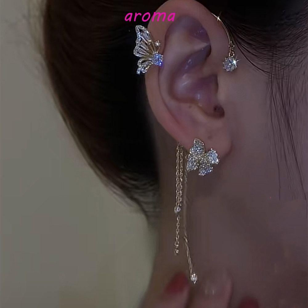 Aroma cô gái bông tai pháp cổ điển hoa trang sức thời trang sang trọng tai cổ tích kẹp xương