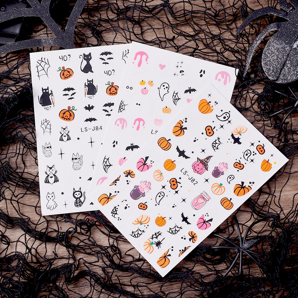 Halloween ma bí ngô dơi mạng nhện dán móng tay / phim hoạt hình giấy dễ thương băng dính móng tay / chuyển nước decal móng tay silder / đồ trang trí nghệ thuật làm móng