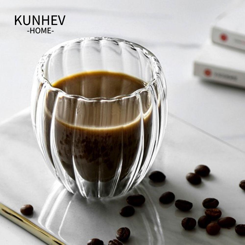 KUNHEV Cốc thủy tinh cà phê trà tường đôi chịu nhiệt
