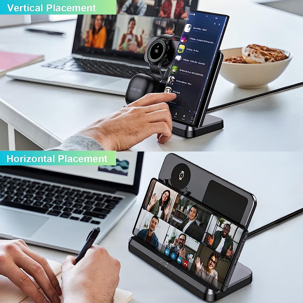 Đế Sạc Nhanh Không Dây 3 Trong 1 Cho samsung galaxy z flip 4 / 3 z fold s22 s20 ultra galaxy watch 5 / 4 / 3