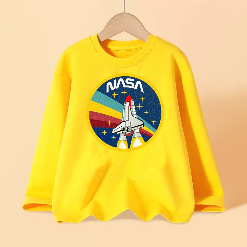 8 9 10 tuổi bé trai áo sơ mi in hình tàu vũ trụ nasa t-shirt trẻ em quần áo cotton mùa xuân và mùa thu