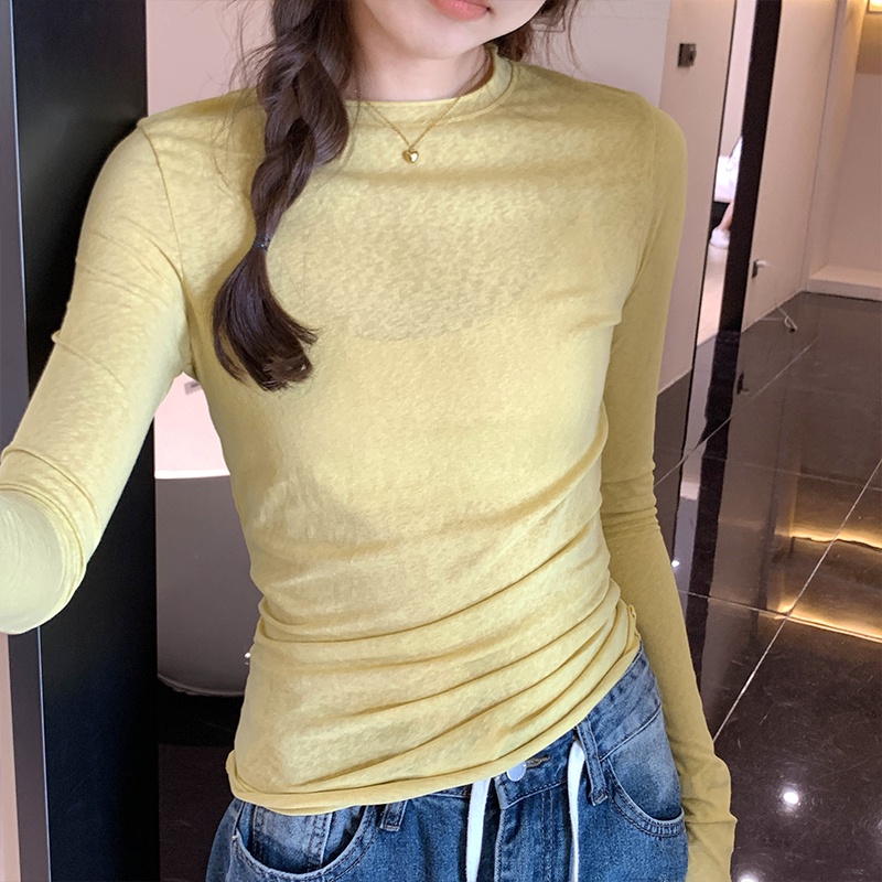 Áo thun SUXI mỏng dài tay chống nắng màu sắc tối giản dễ phối đồ thời trang mùa hè cho nữ