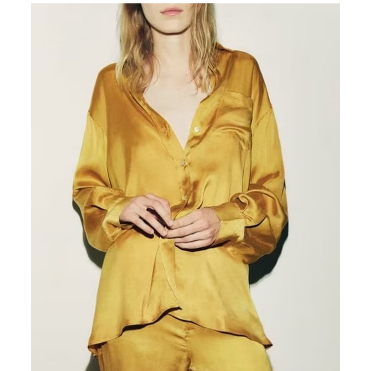 Zara Bộ Đồ Ngủ Áo Sơ Mi Vải satin + Quần Ống Loe Thời Trang Mùa Hè7858735 7859735