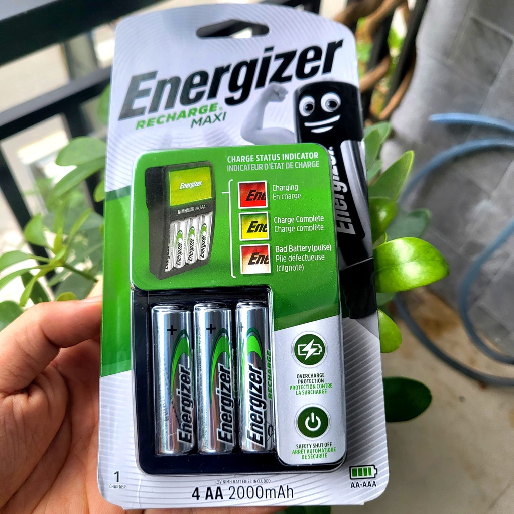 Bộ Sạc Nhanh Tự Ngắt Kèm 4 Pin AA 2000mah CHVCM4 Energizer Chính Hãng dùng cho micro không dây, máy ảnh, đồng hồ