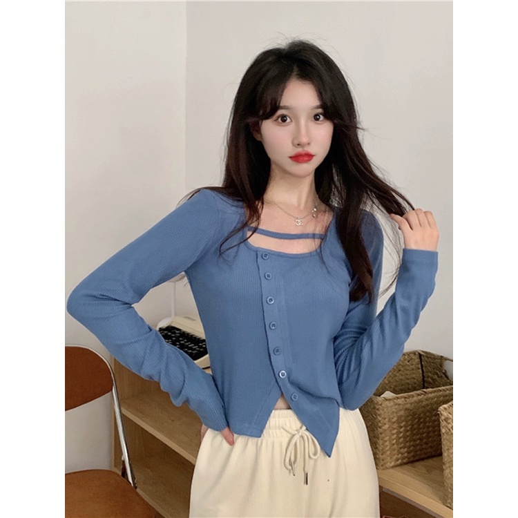 Junnovgal Áo Tay Dài Dáng Ôm Cài Khóa Thời Trang 2023 Gợi Cảm Dành Cho Bạn Nữ