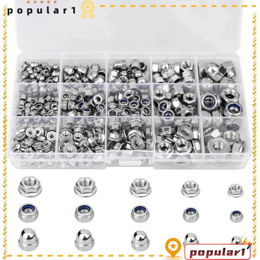 Phổ biến 385pcs metric nuts assortment kit, kích thước khác nhau m3 / 4/5/6/8 bích nuts / lock nuts / acorn nuts set, chất lượng cao 304 thép không gỉ nylon lock nut người dùng chuyên nghiệp