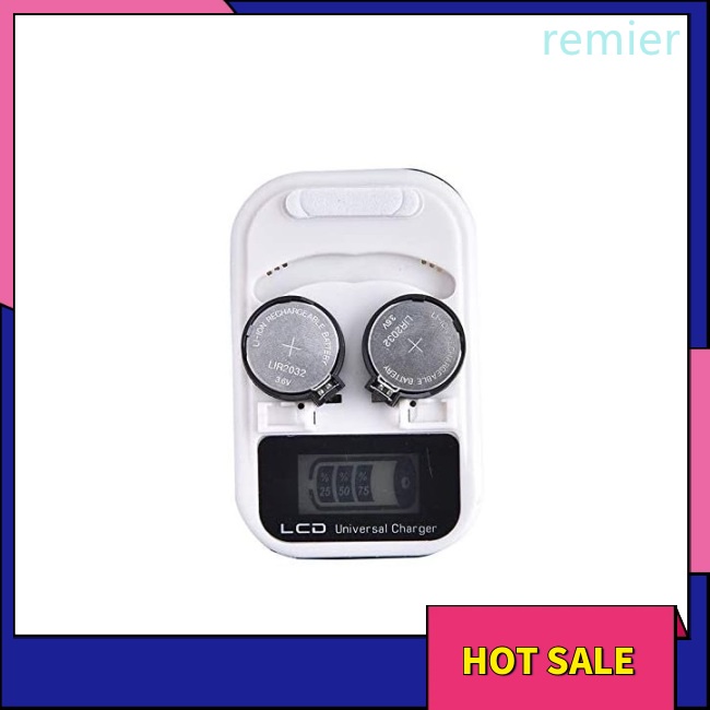 Re smart lcd us eu nút cắm đồng xu bộ sạc pin di động cho lir2032 lir2025 lir2016 2 khe cắm