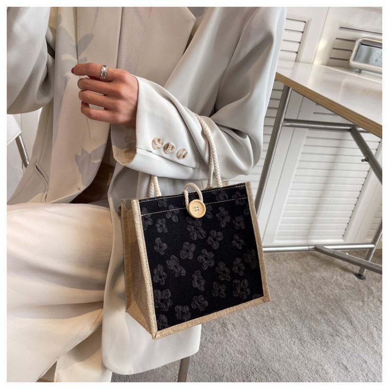 Túi mẹ ngoài trời túi mẹ và bé túi vải lanh cầm tay túi ăn trưa nữ giản dị nhật bản vải lanh sinh viên xách tay túi hộp ăn trưa