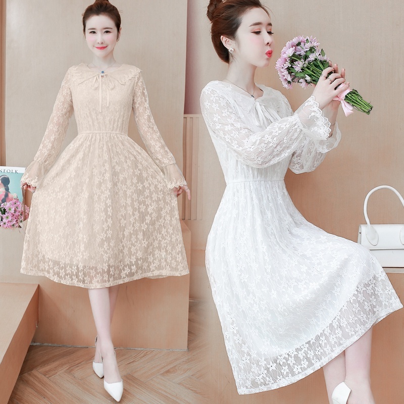 Váy bà bầu baju mengandung 2023 mùa xuân và mùa thu phụ nữ mang thai hàn quốc vừa và dài ren lưng dài tay áo bà mẹ mang thai váy mẹ cay